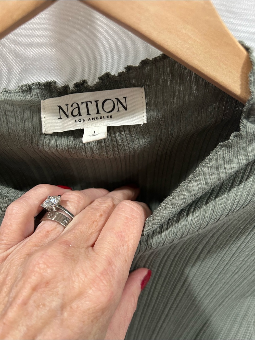 Nation LTD Brenna Castor Gray (green tone) Ribbed Mock-Neck Long Sleeve Top - Picture 4 of 6